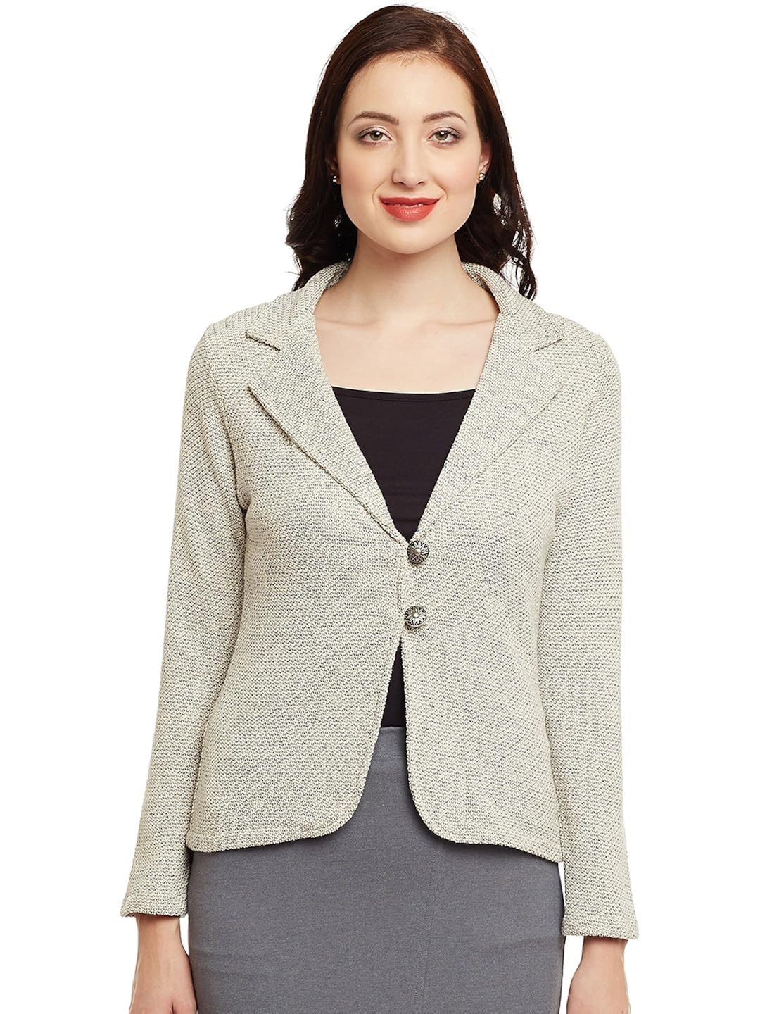 wisstler women's slim fit off white knitted terry blazer