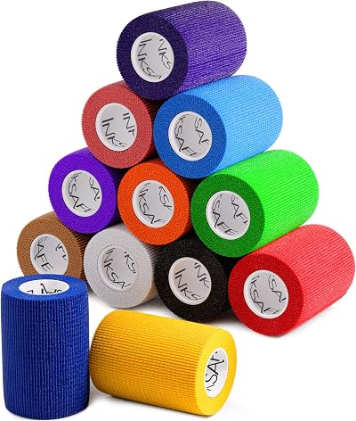 Inksafe Assorted Colours Self Adherent Cohesive Bandages 7.5cm x 4.5m Box of 12