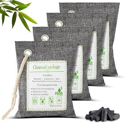 HOTUT Bamboo Charcoal Air Purifying Bags 4x200g Odor Moisture Remover