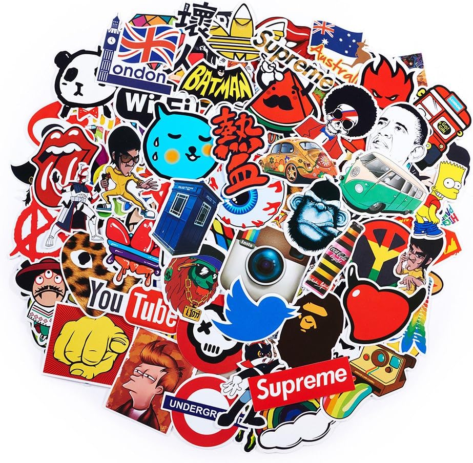 2018 Latest Style 100Pack SuprCool Stickers Set Random Sticker Decals for Water Bottle Laptop Cellphone Skateboard Bicycle Motorcycle Car Bumper Luggage Travel Case. Etc (Random 100pcs)