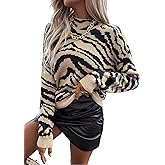 SISKIN Women Mock Neck Zebra Top Pullover Sexy Tiger Sweater Warm Animal Sweaters for Women Trendy