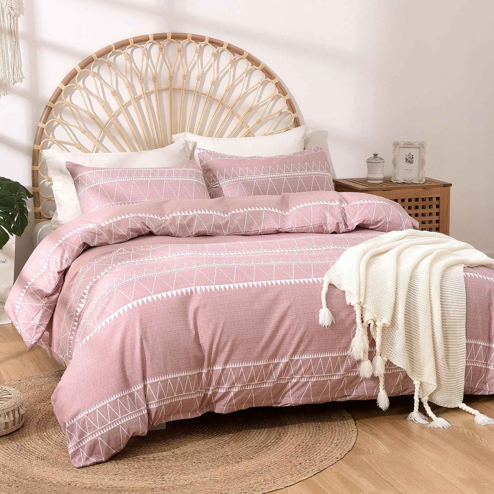 Lekesky Pink Single Duvet Cover Set 2 Piece Boho Bedding Sets, Soft Microfibre Single Duvet Cover with Pillowcase (1x Quilt Cover, 1x Pillowcase) Pink Bedding 135x200cm