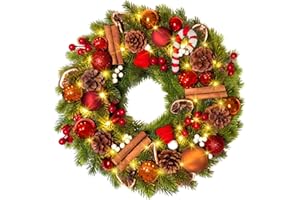 ilikable Christmas Wreath, 16’’ Christmas Wreath with Lights, 40 LEDs Light up Christmas Decoration Garland Wreath, 8 Modes&T