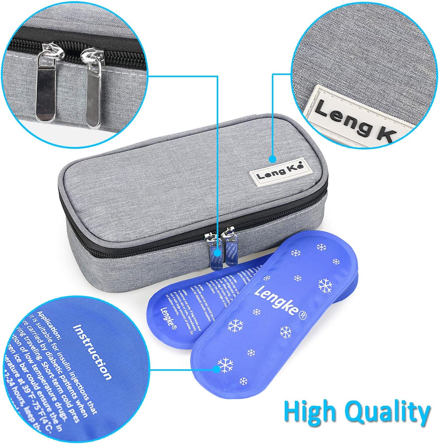 YOUSHARES Insulin Travel Case - Insulated Medication Cooler Travel Bag for Diabetic Insulin Pen and Vials Storage with 2 Cooling Ice Packs (Grey): Health & Personal Care