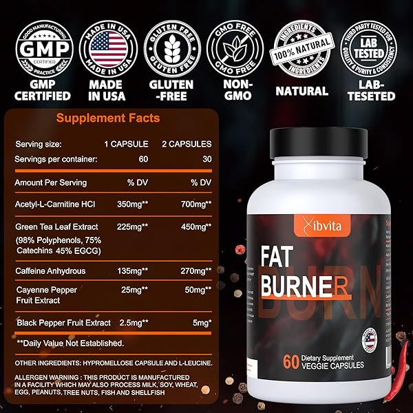 FAT BURNER FOR MEN WOMEN – WEIGHT LOSS SUPPLEMENT, METABOLISM, BELLY FAT BURNING WITH ACETYL L-CARNITINE, GREEN TEA EXTRACT AND MORE, 60 COUNT