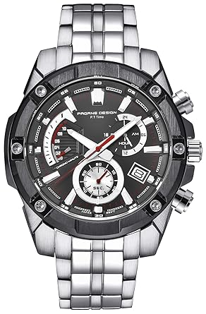 Luxury Black Dial Mens Womens Quartz Chronograph Tachymeter Wrist Watch Dive Waterproof Silver Watches