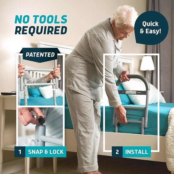 LUNDERG BED ASSIST RAIL FOR SENIORS WITH MOTION-ACTIVATED LIGHT & NON-SLIP GRAB BAR – EASY TO INSTALL BED RAILS FOR ELDERLY ADULTS SAFETY & POST-SURGERY – HELPS REDUCE FALLS & SUPPORT INDEPENDENCE