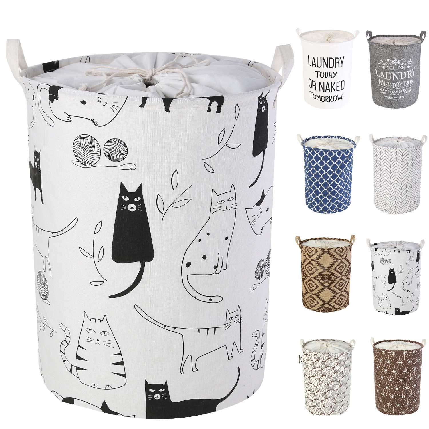 LessMo 17.7" Laundry Basket, Foldable Laundry Basket Storage Sorter, Drawstring Waterproof Closure for Dust-proof, for Room, Large Cotton and Linen Fabric