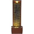 Teamson Home 38.5" Faux Slate Contemporary Outdoor LED Waterfall Fountain with Pebble Base, Red Rock