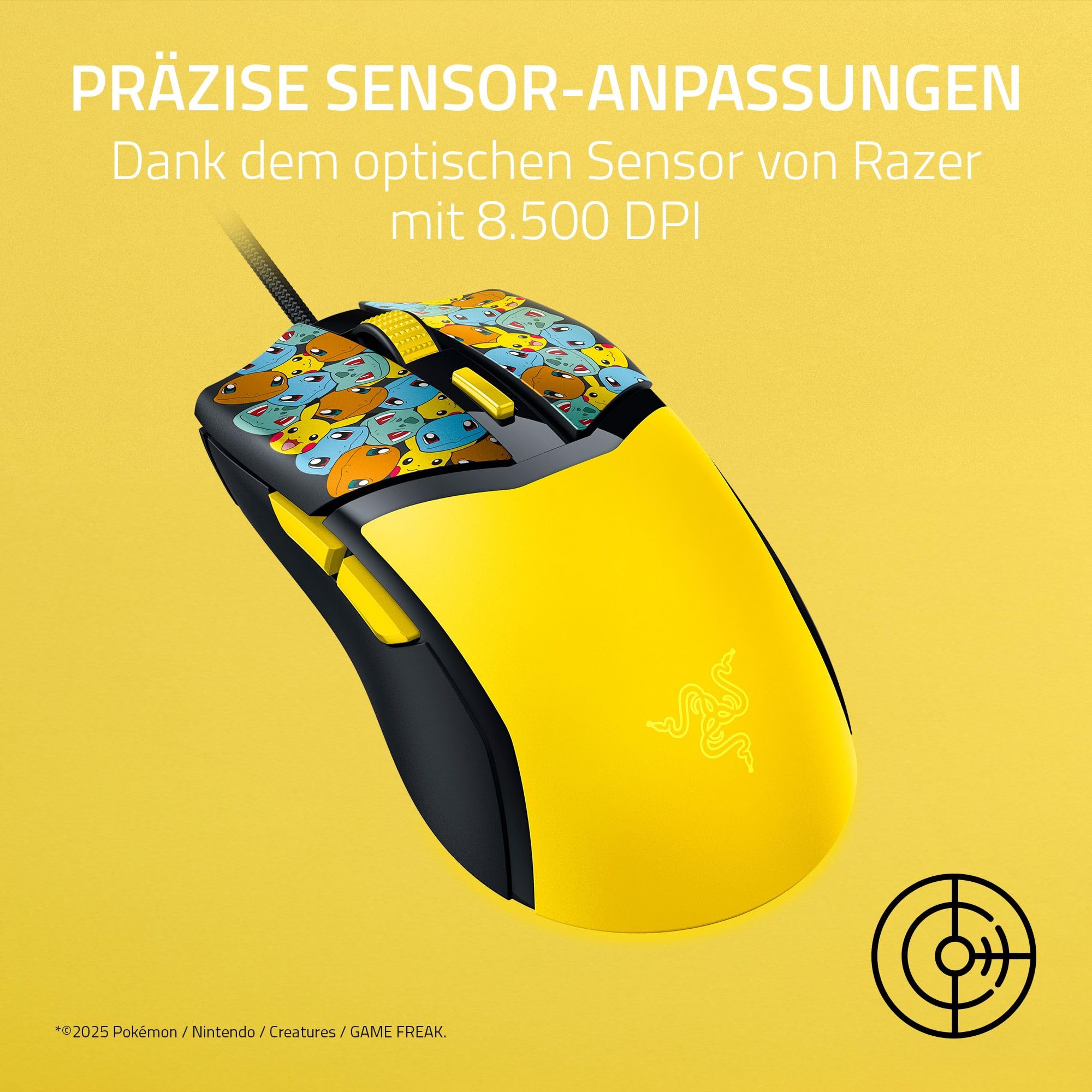 Razer Cobra Pokémon Edition - Leichte kabelgebundene Gaming-Maus - 8500 DPI Sensor - 58g - optische Mausschalter 3th Gen - Chroma-Beleuchtung mit Gradient Underglow - Speedflex-Kabel | Pokémon Kanto 5