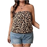 SHENHE Women's Plus Size Y2k Leopard Print Tube Top Strapless Sleeveless Bandeau Cheetah Tops