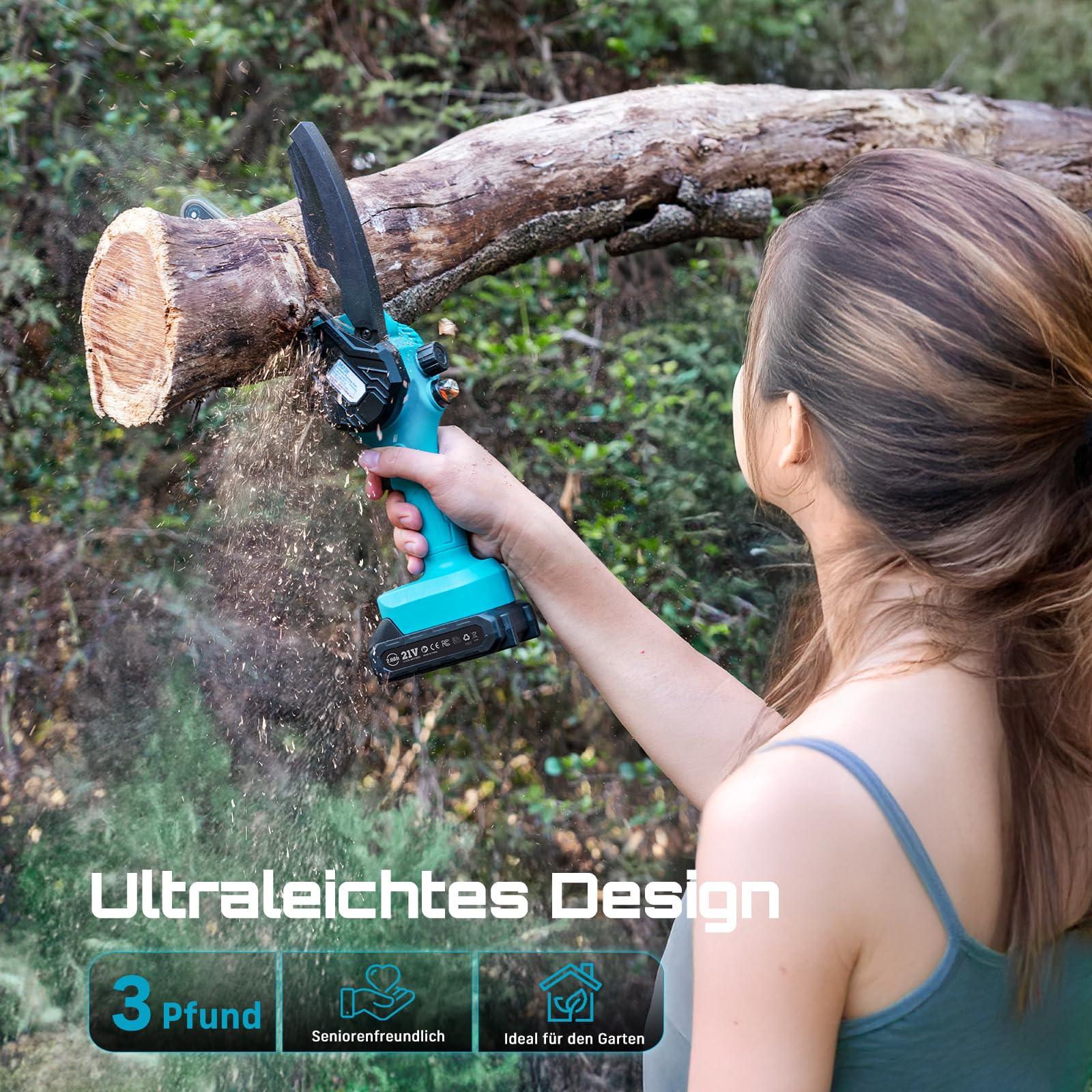 Seesii Mini-Kettensäge mit Akku, 6 Zoll, elektrische Kettensäge, kabellos, mit Schmiermittelinjektor und 2 Batterien, Mini-Kettensäge, wiederaufladbar, 2 Ketten 5