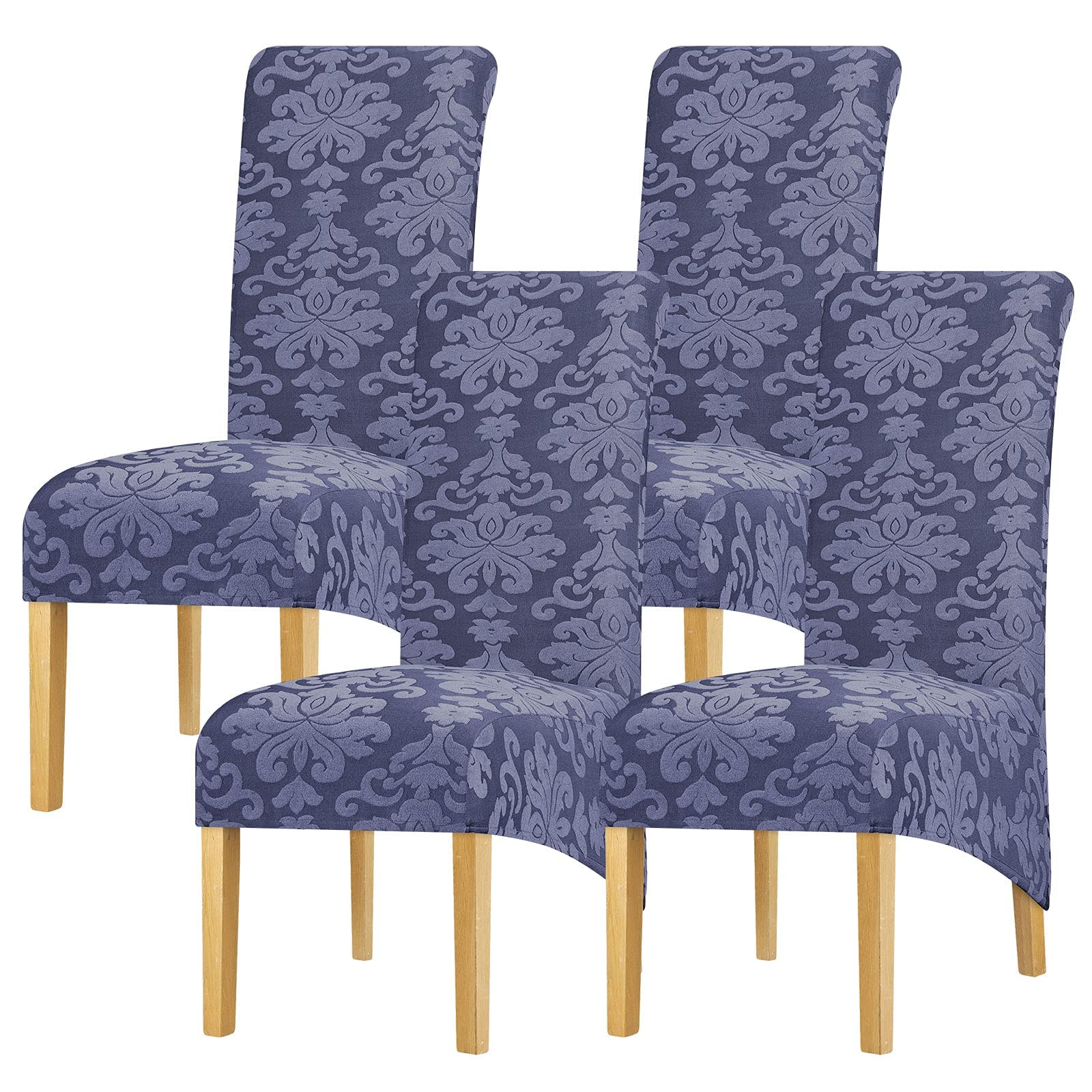 Leorate XL Size Chair Covers Set of 4, Stretch Knitted jacquard Chair Slipcovers High Back Chair Protector for Dining Kitchen Room Banquet Restaurant Home Decor A Gray Blue