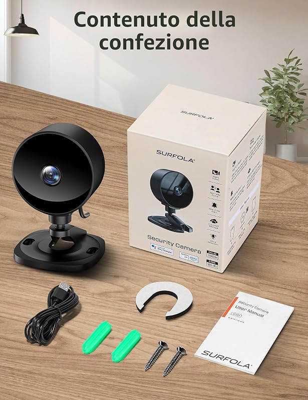 Telecamera Wi-Fi Interno, 1080P FHD Videocamera Sorveglianza per Neonati/Animali con Rilevamento Movimento e Sonoro AI, Visione Notturna, Audio Bidirezionale, Alexa e Google Home,2-pack