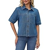 CIMUK Women's Short Sleeve Denim Jacket Button Down Boxy Shirt Tops Casual Jean Jackets