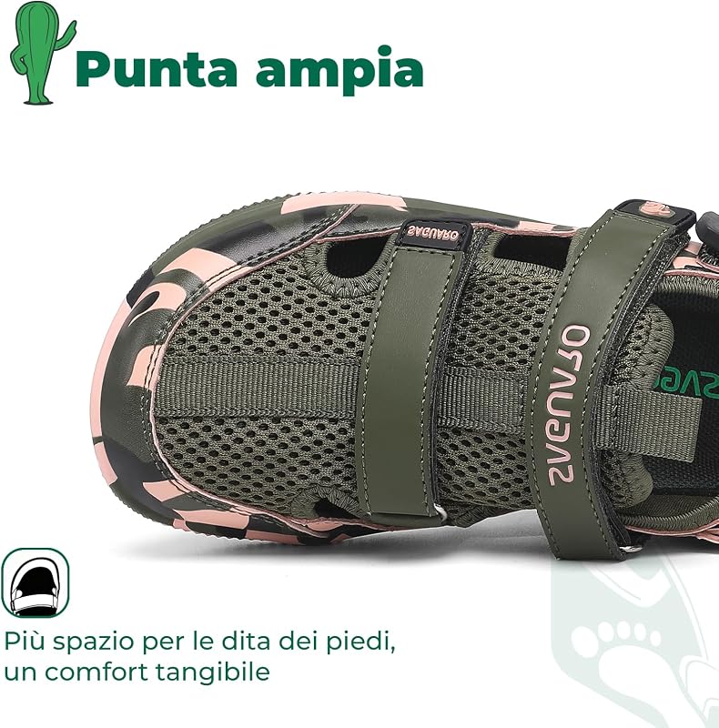 Sandali Bambino Estivi per Punta Chiusa Leggeri Antiscivolo Sandali Barefoot Ragazzo per Parchi Giardini Tempo Libero Verde Militare, 35