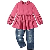 Sinda Toddler Girl Clothes Ruffle Tops and Ripped Jeans Pant Sets Cute Girls Outfits for Fall Winter 2-7 Years
