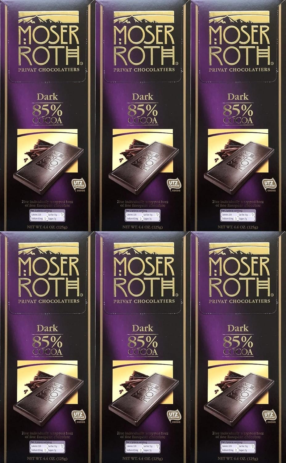 Boxed 6 Pack 85 Cocoa Dark Chocolate Moser Roth Fine