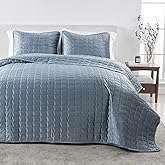 Great Bay Home Twin Size Velvet Quilt and Sham Set - Dual-Sided Luxury Velvet, Heavyweight 2-Piece Bedding Set - Ultra Soft, Quilted Box-Stitched and Down-Alternative Fill (Twin/Twin XL, Steel Blue)
