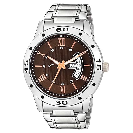 SMAEL Exclusive Series Quartz Movement Stainless Steel Case Brown Dial Analogue Day & Date Mens & Boys Wrist Watch (CSM63)