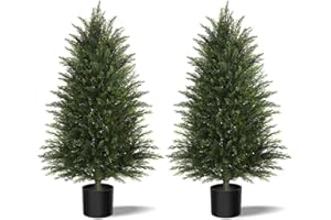 Mavis's Diary Artificial Topiary Ball Tree, Indoor Realistic Faux Boxwood Bush Potted Plants, Outdoor Fake Shrubs Cedar Evergreen Plants for Home Living Room Front Porch Decor (2, 4ft)