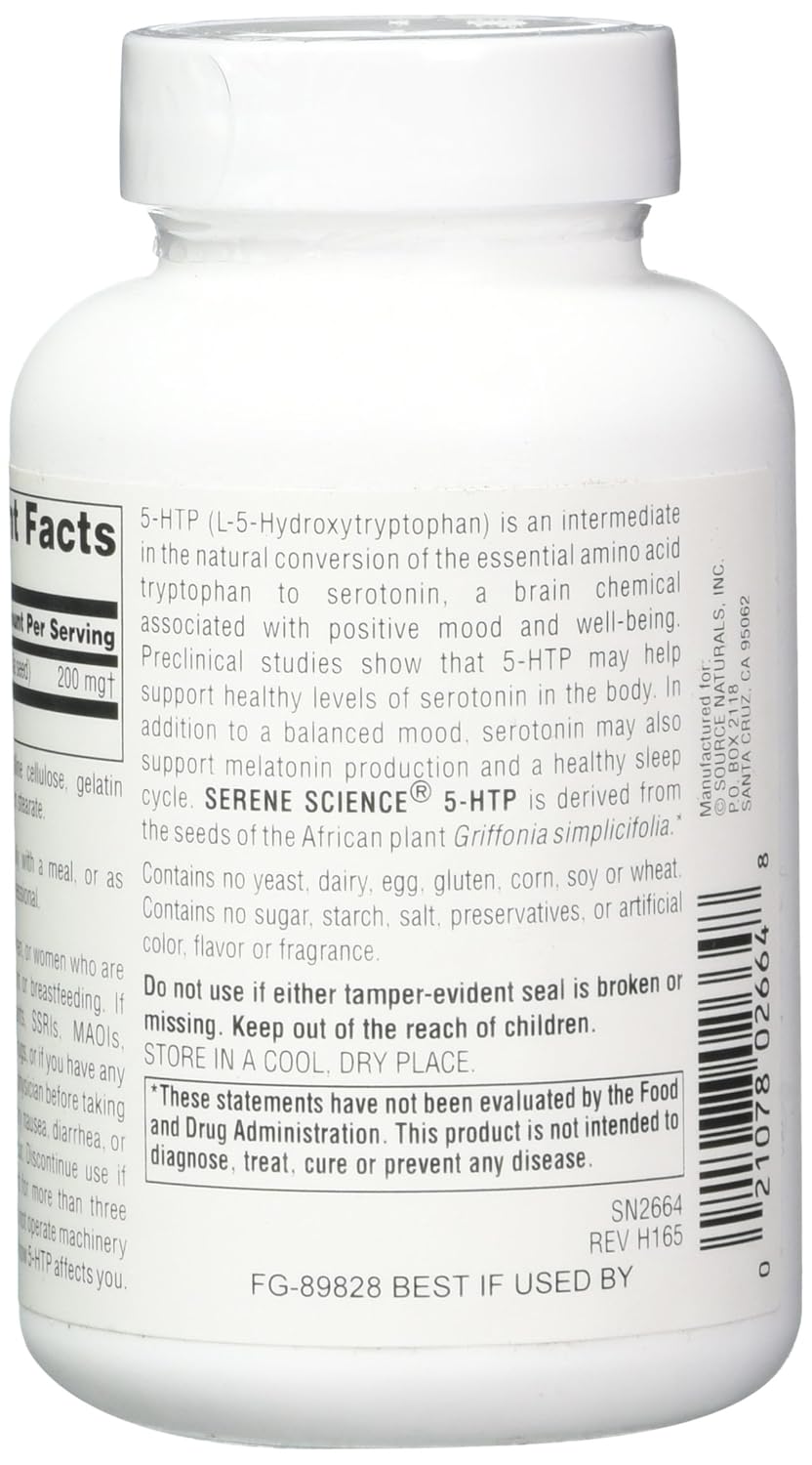 Amazon.com: SOURCE NATURALS Serene Science 5-HTP 200 Mg Capsule, 60 Count: Health & Personal Care