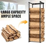 TOBWOLF Wall Mounted Firewood Rack, Heavy Duty Metal Log Holder view 2