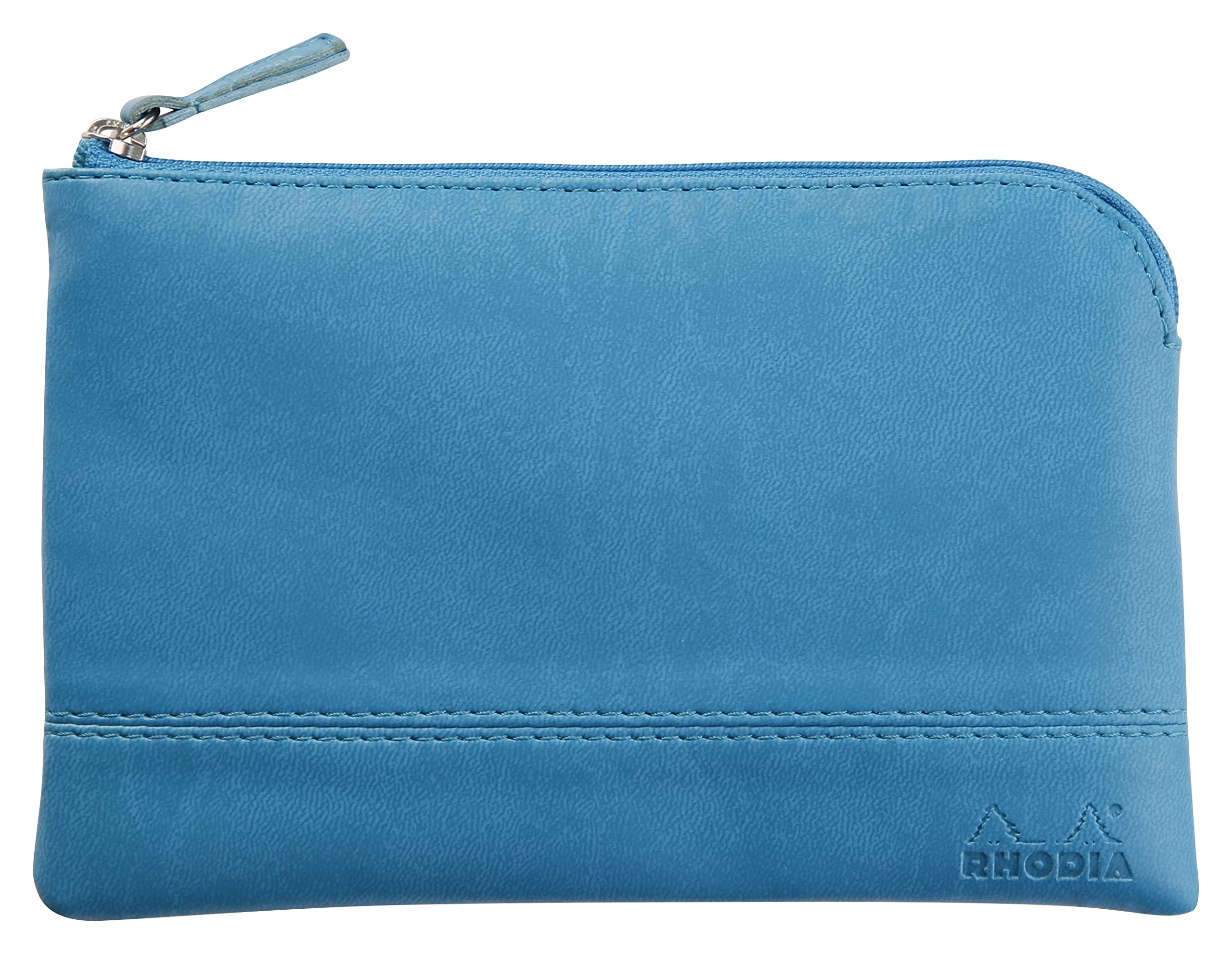 RHODIA 116536C - Faux Leather Zipped Pouch - Turquoise - Size S (11 x 17 cm) - Genuine Stitching - Orange Fabric Inside - Storage for Documents, Small Supplies — image 1