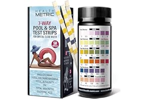 Health Metric 7-Way Pool and Spa Test Strips for Hot Tub | 50 ct | Swimming Pool Water Testing Kit for Chlorine Bromine Alkalinity pH Water Hardness Test Kit & Cyanuric Acid | Hot Tub Test Strips