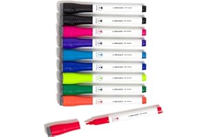 U Brands Fine Tip Dry Erase Markers with Eraser, Low Odor Whiteboard Markers Fine Tip, Assorted Bright Colors, Set of 10