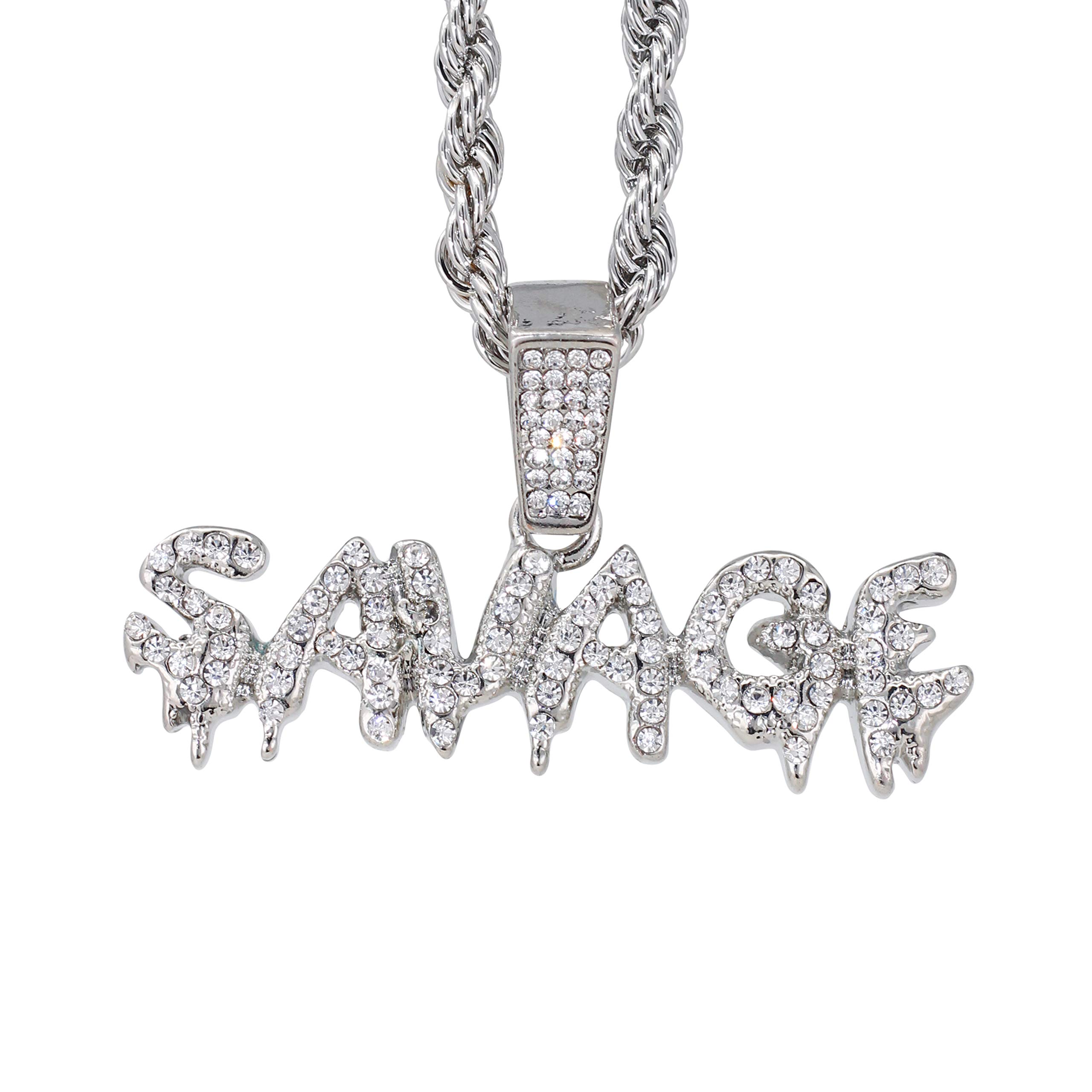 Techno Pave Men's Iced-Out Pendant Necklace – 24-Inch Chain, Hip-Hop Streetwear Jewelry, 20-INCHES, Metal, Cubic Zirconia