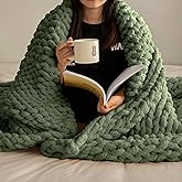 ATMOSURELY Ultra Soft Sage Green Chunky Knit Throw Blanket Cozy Fluffy Chenille Yarn Handmade Cable Knit Crochet Blanket for Bed Sofa Couch 50x60 Inches (Sage Green, 50"x60")