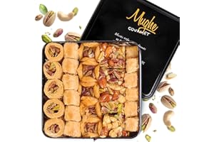 Mughe Gourmet Luxury Baklava Pastry Metal Gift Box - 1.65lb/750g - Rich Pistachios, Walnuts, Cashews Double Layered Halal Bak