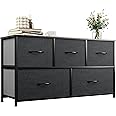 YITAHOME Wide Storage Tower with 5 Drawers - Fabric Dresser, Organizer Unit for Bedroom, Living Room, Closets - Sturdy Steel Frame, Easy Pull Fabric Bins & Wooden Top (Black/Grey)