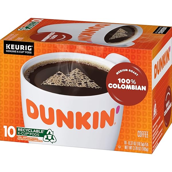 DUNKIN’ 100% COLOMBIAN MEDIUM ROAST COFFEE, 10 KEURIG K-CUP PODS