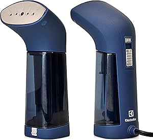 Electrolux Compact Handheld Travel Garment and Fabric Steamer for Clothes Powerful Dry Steam, Rapid Heating Portable 2 in 1 Fabric Wrinkle Remover and Clothing Iron, with Fabric Brush, Blue