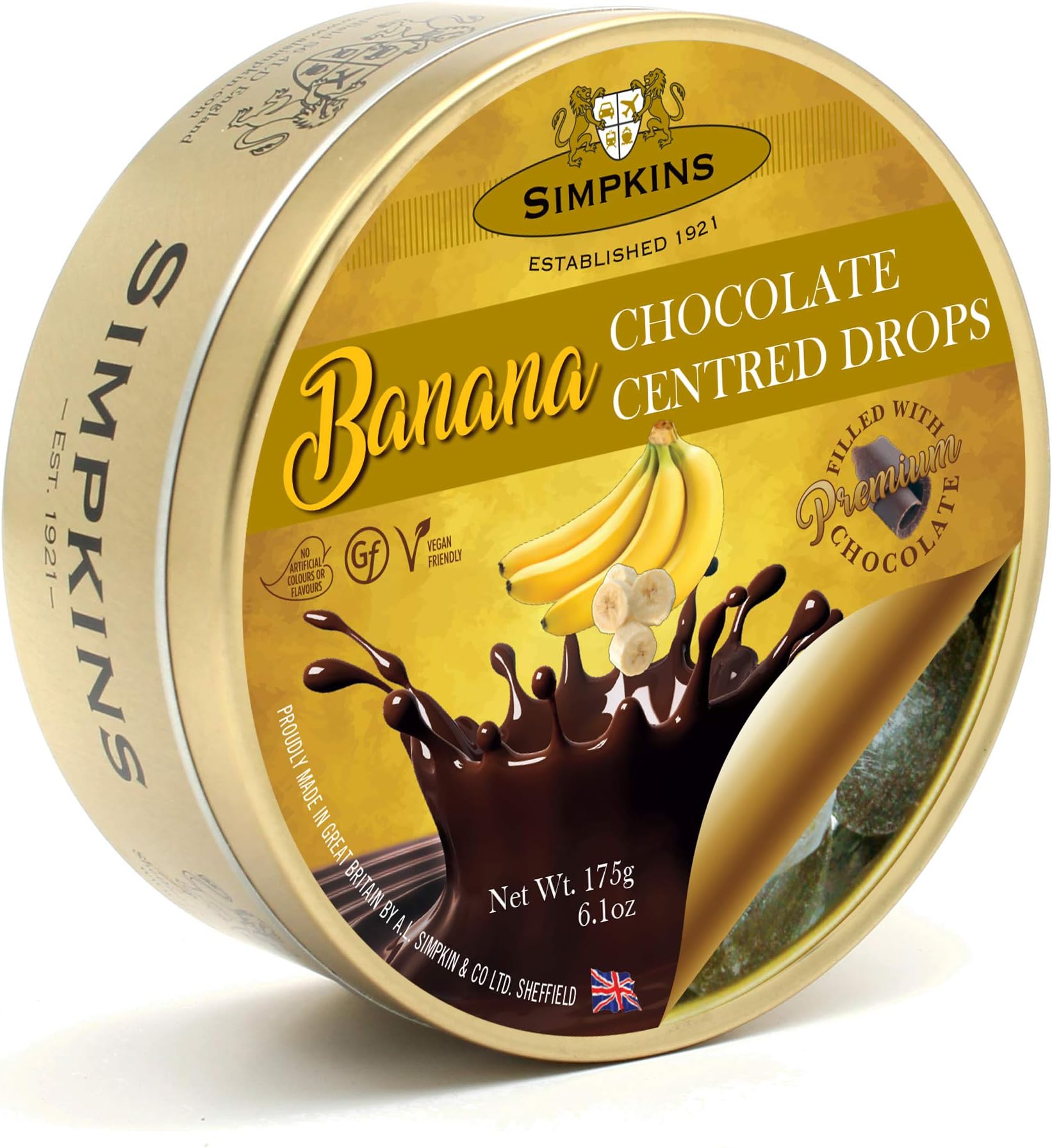 Simpkins Banana Chocolate Centres Travel Sweets 175g Tin (Pack of 2)