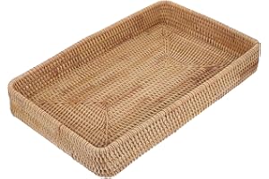 KAILIKETIY Large Rectangular Rattan Tray Hand-Woven Storage and Serving Basket Boho Decor for Coffee Table