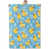 ICAAV Rubber Duck Blanket 50×60 Inch,Cute Yellow Ducks and Bubbles Lightweight Flannel Throw with Blue Background,Bathtime Home Living Room Decor,Gifts for Kids Playtime