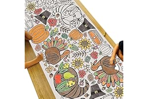Tiny Expressions Thanksgiving Coloring Tablecloth for Kids - Rolled, Not Folded 30" x 72" Giant Coloring Banner to Color - Thanksgiving Activities for Kids