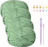 Renyiz Chunky Cotton Wool Yarn Set for Beginners Sage Green 4x50g Amigurumi Kit