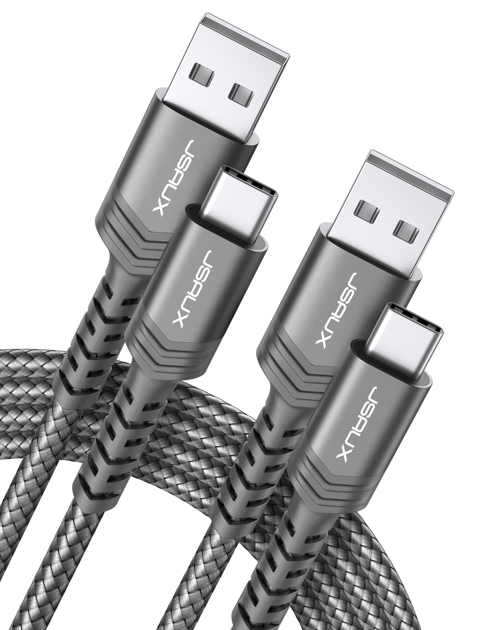JSAUX USB C Cable (2m 2-Pack) 3.1A Fast Charging, Type C Charger Cable Compatible with iPhone 17 Air 16 15 Pro Max, Samsung Galaxy S24 S23 S22 S21 Note 10 9 8, A14 A15 A25 A35 A53 A55, CarPlay -Grey — image 1