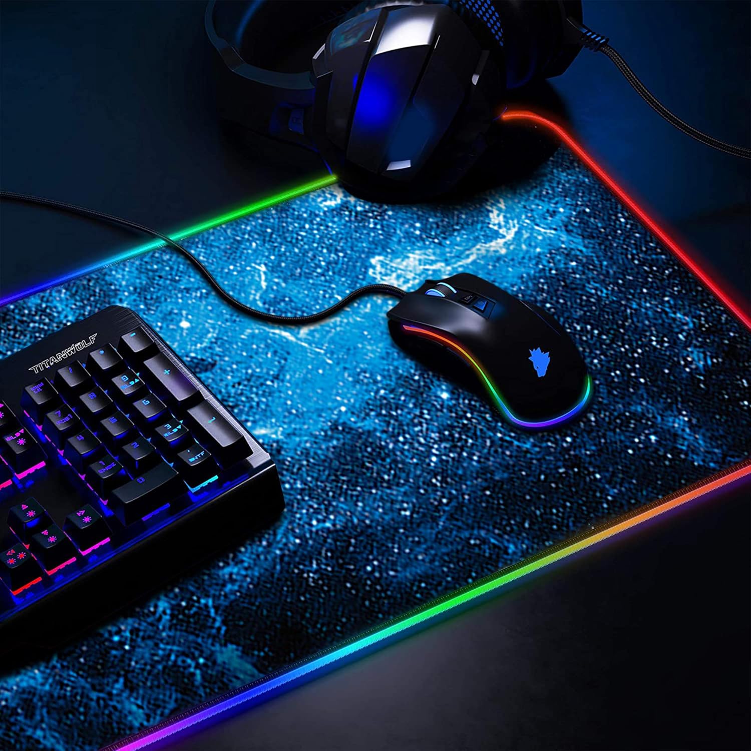 DORRISO RGB Gaming Mouse Pads XXL Large Mat 900x400x3mm Mousepad Anti-Slip Rubber Base Computer Keyboard Mice Mat for PC Laptop Desk Gaming Mouse Mats Blue A - Image 3