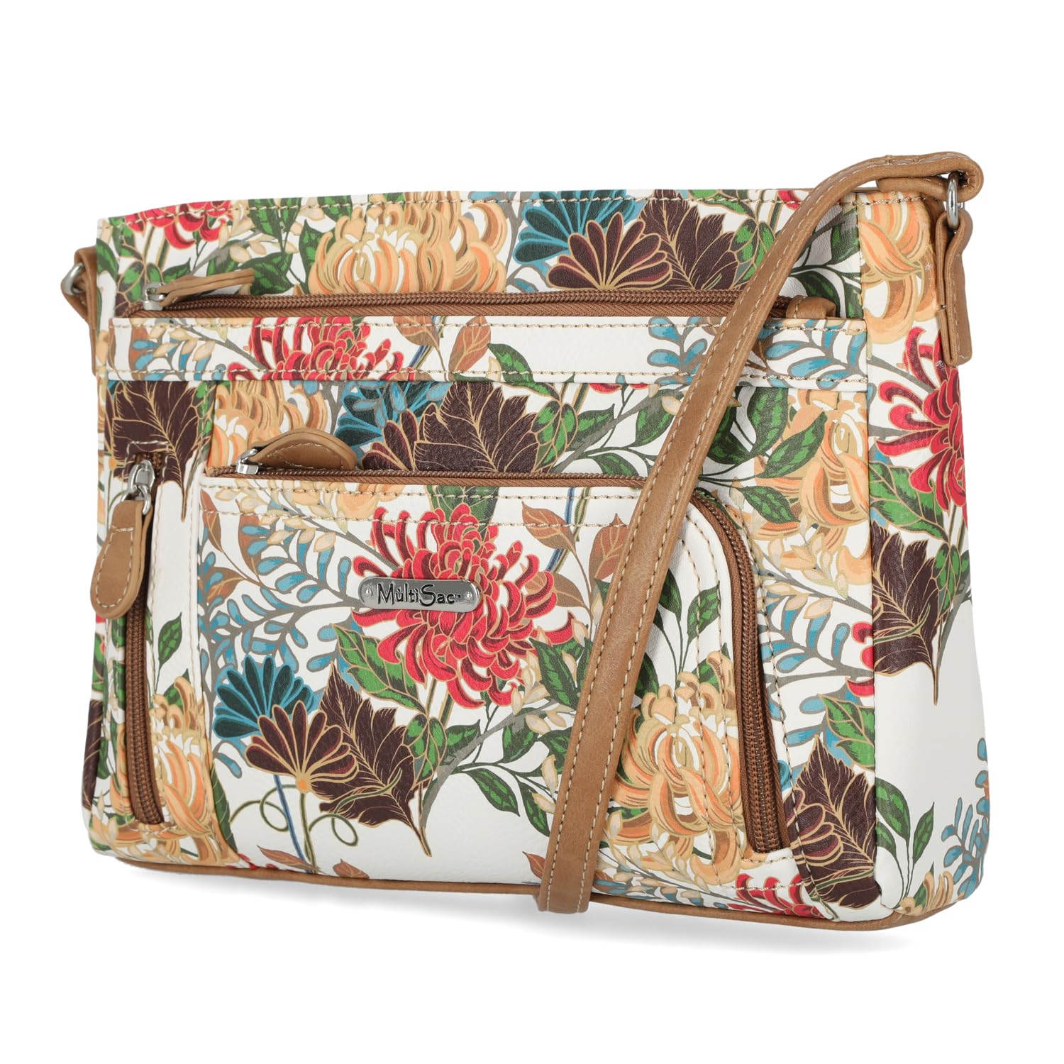 MultiSac Women's Summerville East West Crossbody Bag, Elegance Floral White/Brown, One Size Image