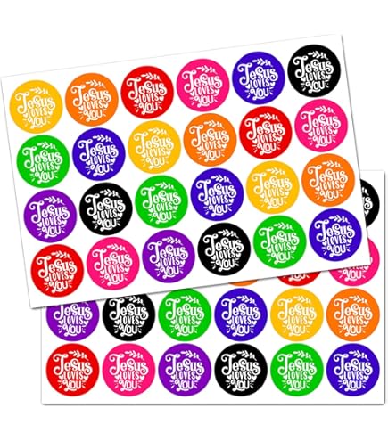W1cwey Lot De 1 000 Rouleaux D'autocollants Religieux Chrétiens Jésus Love You (2 Rouleaux), 3,8 Cm, 16 Couleurs, Autocollants éducatifs Sur Le Thème Religieux Pour Enfants, Autocollants Décoratifs