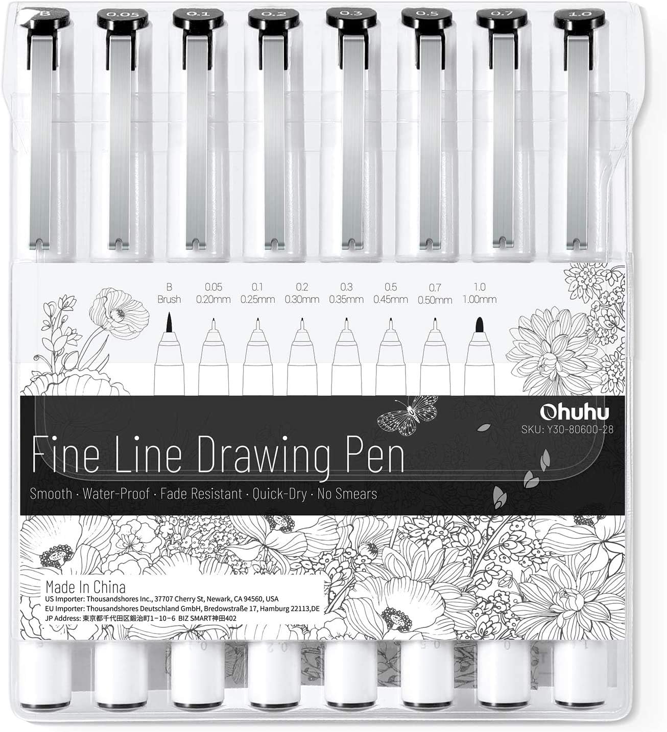 Fineliner Drawing Pen, Ohuhu Set of 8 Pack Ultra Fine Line Drawing Markers, 8 Assorted Tip Sizes, 7 Fine Tip Markers with a Brush Tip, Black Ink for Markers Painting, Father's Day Card Writting : Office Products
