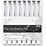Fineliner Drawing Pen, Ohuhu Set of 8 Pack Ultra Fine Line Drawing Markers, 8 Assorted Tip Sizes, 7 Fine Tip Markers with a B