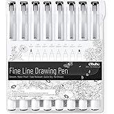 Fineliner Drawing Pen, Calligraphy Pens, Ohuhu Set of 8 Pack Ultra Fine Line Drawing Markers, 8 Assorted Tip Sizes, 7 Fine Ti