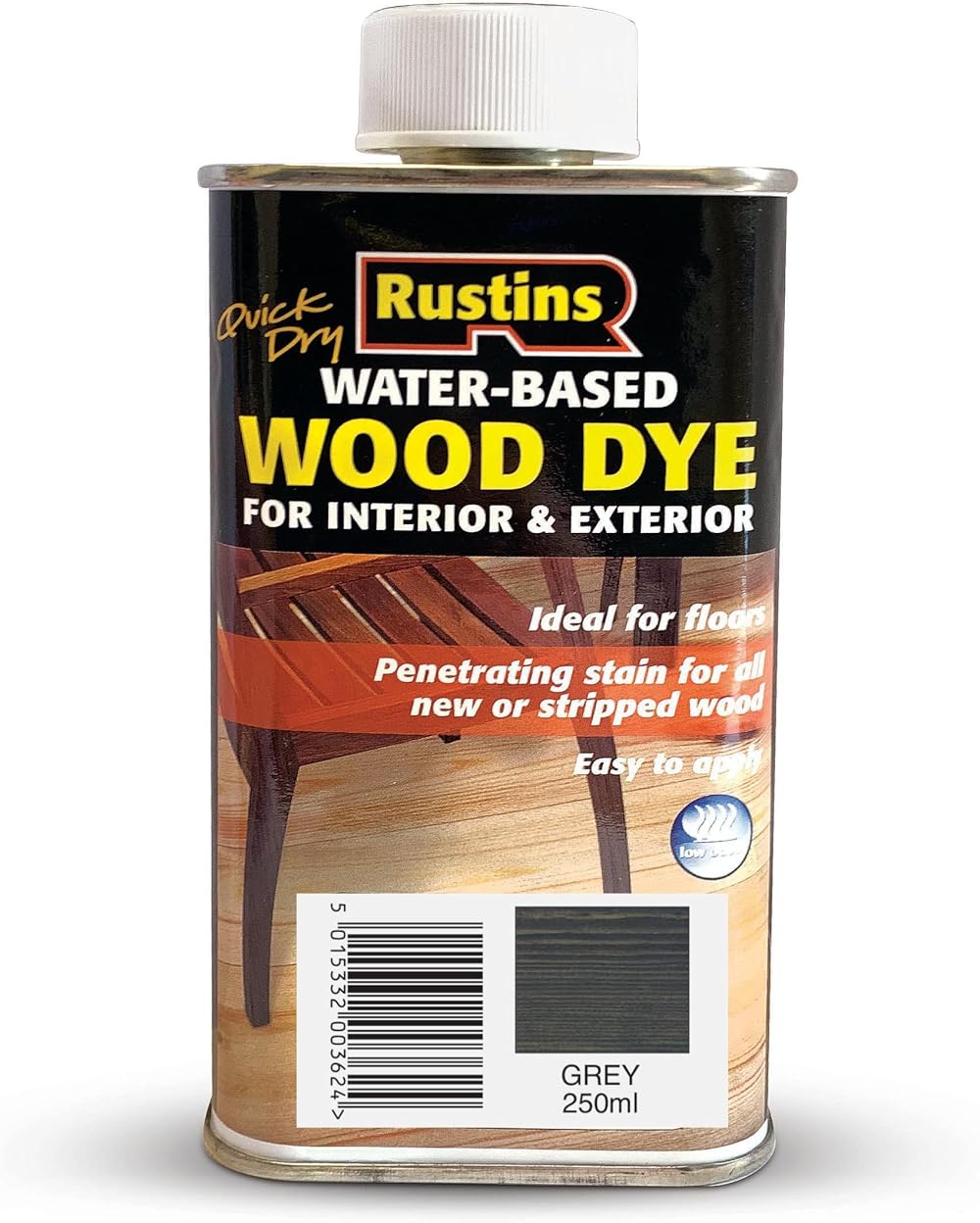 Rustins Wood Dye 250ml Quick Dry Grey – Water Based, Low Odour
