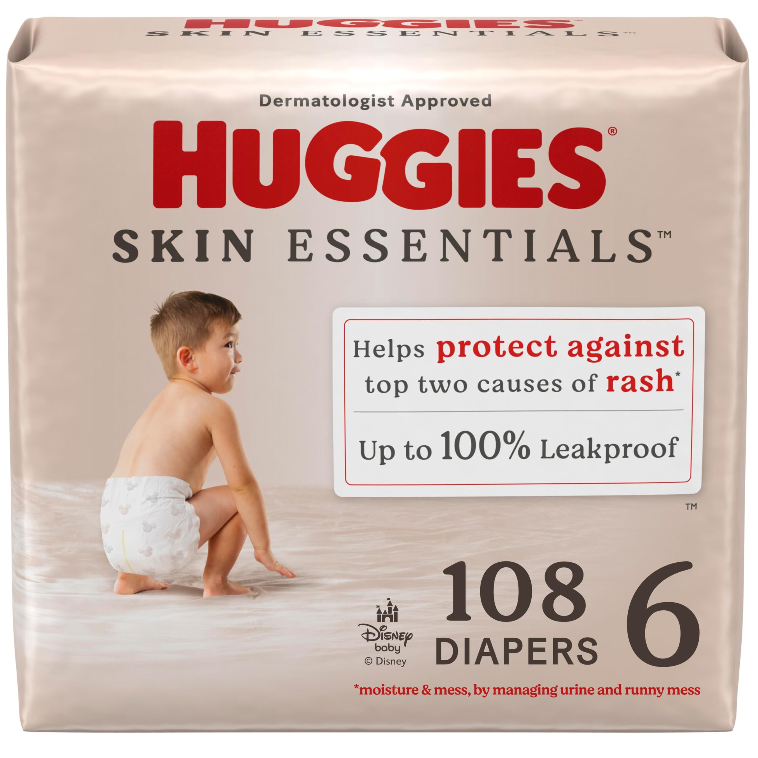 Photo 1 of Huggies Size 6 Diapers, Skin Essentials Baby Diapers, Size 6 (35+ lbs), 108 Count (2 Packs of 54), Packaging May Vary